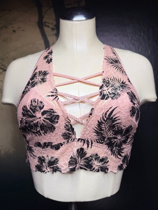 PINK Victoria's Secret Other - Victoria's Secret PINK Palm Print Lace Halter Bralette Lattice L
